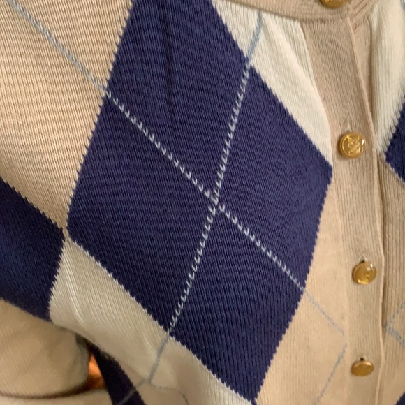 Michael Kors Argyle Cotton Blend Button Cardigan - Size M - Picture 4 of 7